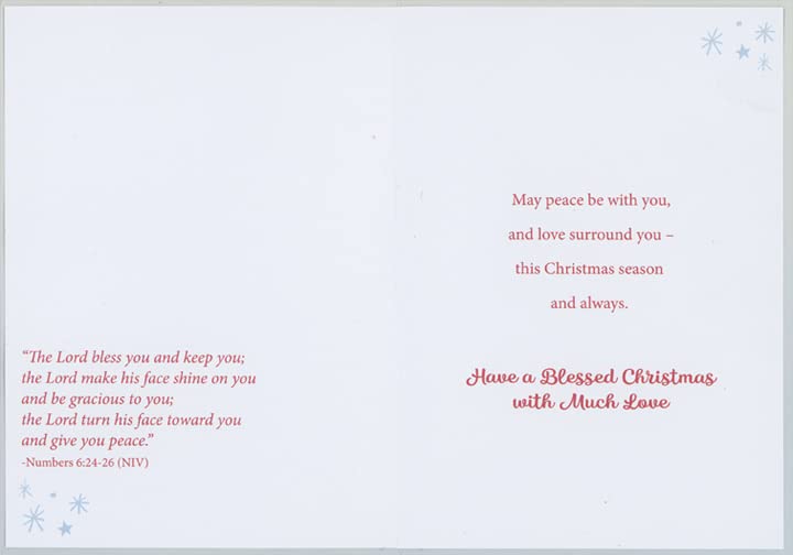 Designer Greetings Dove Carrying Blue Branch, Candy Cane and Bell and Globe Ornaments Religious Christmas Card for Daughter