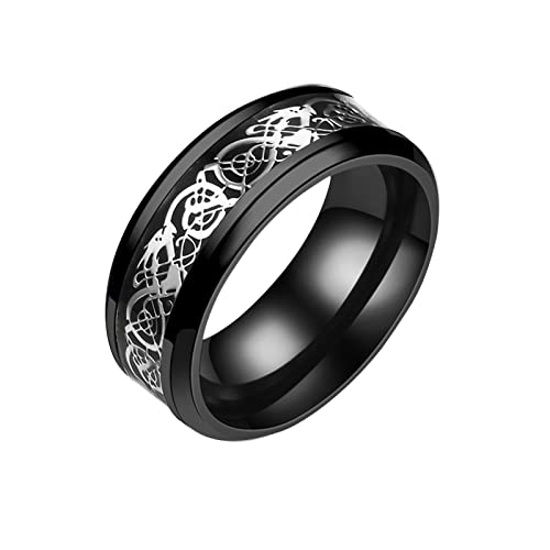 Elegant Women Titanium Steel Dragon Ring Engagement Rings Stainless Steel Ring Chunky Band Cool Punk Goth Jewelry (Black, 7)