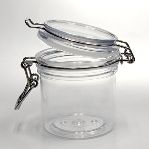 The Grindstone, 400 ml (12 Oz.) PET Plastic Kilner Style Jars, Round Clear Acrylic Storage Jars | Locking Mason Style Canister Lids, Unlimited Uses, Airtight Snap on Lids with Clasp, Pack of 4
