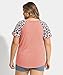Plus Size Raglan Short Sleeve Animal Print T Shirt for Women Crewneck Casual Tee Tops Coral Pink Loose Fit Tee 26W