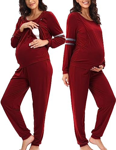 Image of Sawpy Maternity Nursing Pajamas Set Breastfeeding Sleepwear Suit Nursing Pjs Set