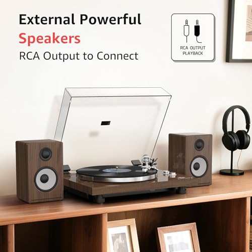 Image of Turntable Record Player Wireless Output Vinyl Players Aluminium Platter Carbon Fiber Tonearm Belt-Drive LP 33 45 RPM Phono Audio AT-3600L MM Cartridge RCA Line Anti-Skate Pitch Control Walnut