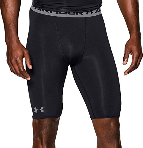 Under Armour Men's HeatGear Armour Compression Shorts – Long, Black (001)/Steel, Medium