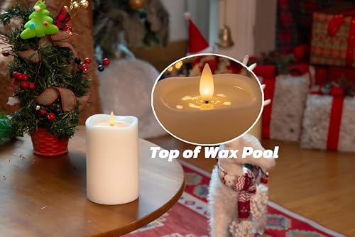 Image of Flameless Pillar Candles Flickering with Remote Timer, Battery Operated LED Candles Up to 400 Hours, 3d Moving Flame Real Wax Candles, D4 x H6, Remote Included (Ivory with Art Water, 4inx6in)