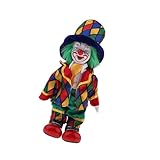 paleta payaso porcelana fria La figura de payaso de cerámica atrapa la naturaleza dinámica de un artista con su disfraz estampado, sombrero y expresión alegre, añadiendo diversión y creatividad a varios espacios