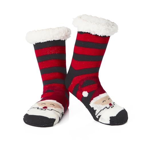 Century Star Anti Slip Slipper Socks With Grip For Christmas Winter Cozy Fuzzy Women Fluffy Red Black Santa Claus One Size