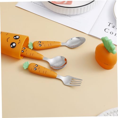 1 Conjunto Talheres de rabanete talheres de criança talheres caixa de armazenamento cenoura utensíli
