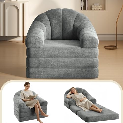Yaheetech 93' Folding Sofa Bed Convertible Sofa 2 in 1 Sleeper Chair Bed Foldable Couch with Handle Chenille Couch for Living Room, Bedroom, Apartment Gray
