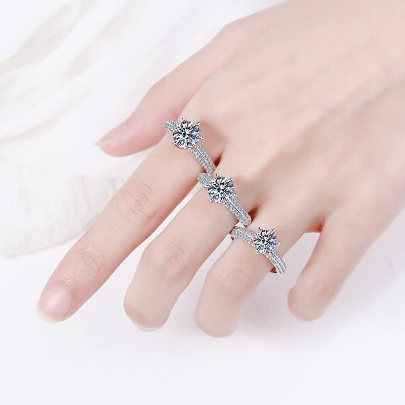 S925 Sterling Silver Diamond Engagement Rings with 1 to 2 Carats Round Shape VVS1 Natural Diamonds | Ideal Cut D-Color Brilliance | Wedding Rings Set - Image 2