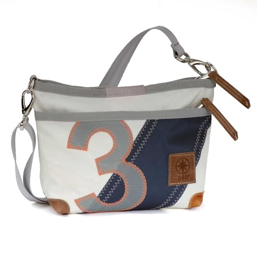 360° Grad Deern Lütt Umhänge-Tasche Segeltuch weiß-blau, Zahl hel...