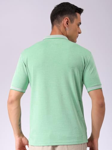 Image of The Indian Garage Co Men Regular Fit Textured Polo Neck Half Sleeves Tshirt