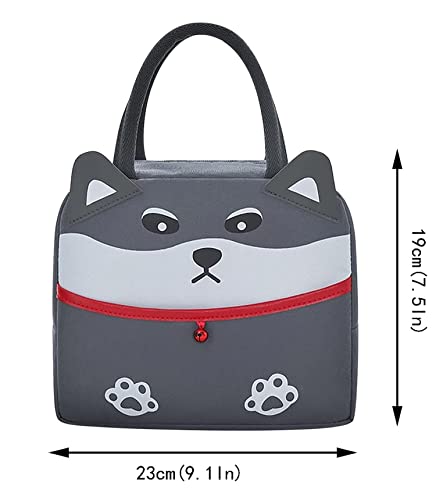 Image of House of Quirk Insulated Reusable Lunch Bag Tote Bag for Women Printed Lunch Bag for School Picnic Office Outdoor Gym (Grey White Dog)