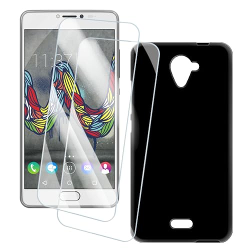 OAGELIM 2er Pack Bildschirm Schutzfolie + Hülle Kompatibel mit Wiko U Feel Fab 4G (5.5 Zoll) Künstlerisch Bedruckte Hülle & Gehärtetes Glas Kratzfest (Schwarz)