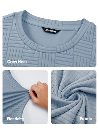 Image of JMIERR Mens T-Shirt Casual Stretch Solid Crewneck Short Sleeve Tees Textured Shirts