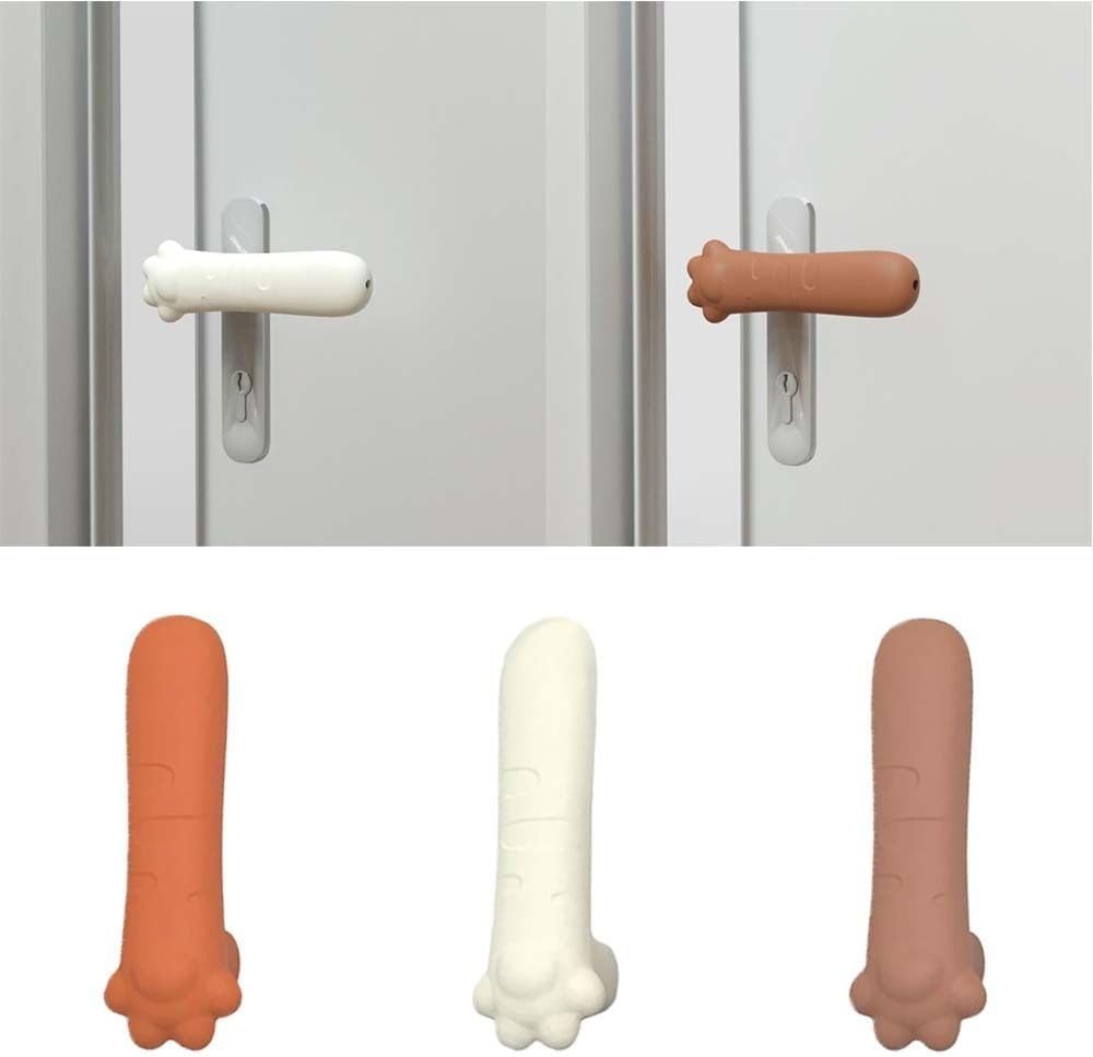 Protective Pad Anti-Static Cute Silicone Door Handle Cover Multifunction Anti-Collision Door knob(White)