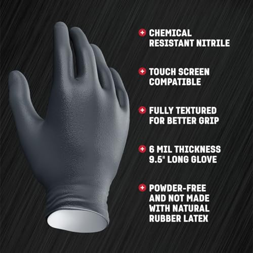 Venom Steel Industrial Nitrile Gloves, Chemical Resistant Disposable Black Gloves, Latex-Free, Powder-Free, Textured Grip, Heavy Duty Two-Layer Protection, 6 mil, Large, 100 Count