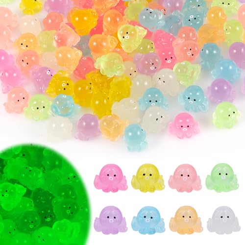 120pcs Lumineuses Mini Pieuvre en Résine, Pieuvre Qui Brille dans Le Noir Figurine Pieuvre Miniature Petites Figurines de Pieuvre pour Bricolage Cadeau...