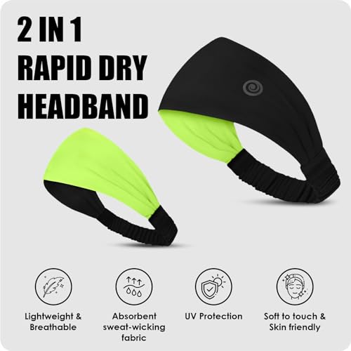 Athmonk Lycra Multipurpose Reversible Headband For Men Women, Colorful Stylish Sweatband Quick Dry Manage Long Hair Wide Snug Fit Elastic For Sports, Running, Gym, Cricket, Badminton, Green 2 411uq6qnJuL