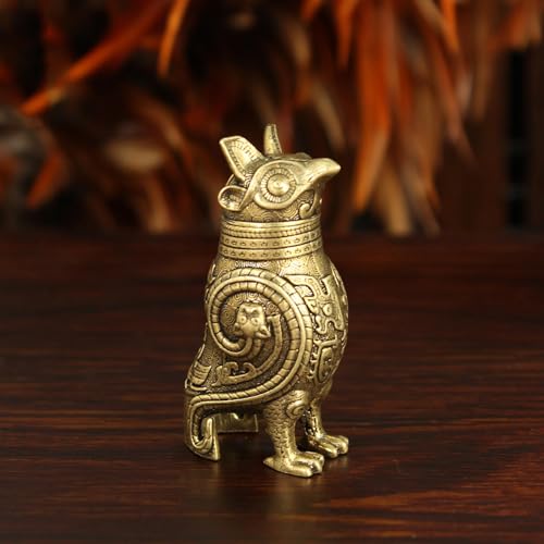 Ancient Owl ZUN Bronze Vessel Retro Style Metal Craft for Tea Table Entrance Decor Chinese Cultural Artifact Collectible