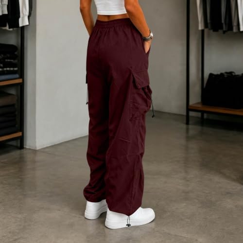 Women's Cargo Pants Drawstring Waist Wide Leg Utility Work Trousers - image 5