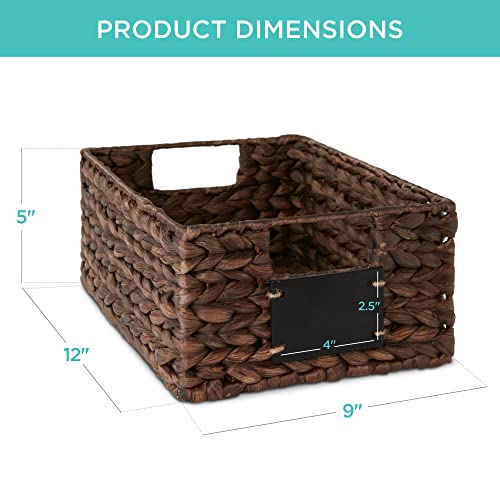 Best Choice Products Set of 4 9x12in Water Hyacinth Pantry Baskets, Woven Organizers w/Chalkboard Label, Chalk Marker - Brown