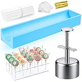 All-in-One Cake Pop Mold Set with 9 Inch Silicone Tray, Coinicxcel Stainless Steel Round Cake Pop Cutter and Pusher, Acrylic Stand, Sticks, Wrappers, Twist Ties, Baking Molds Kit for Christmas Gifts