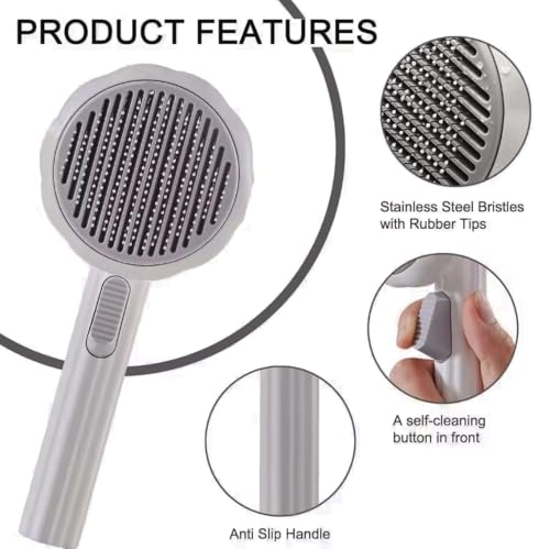 Image of Cat Brush Dog Brush, Designed To Remove Loose Fur, Tangles, Mats With Convenient Release Button Feature, Easly Removal Of Trapped Hair From Brush, Indoor Cats Dog Hair Grooming Tool, White