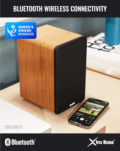 MAJORITY Bluetooth Active Bookshelf Speakers | Powered Stereo Speakers, USB Playback and Charging | HDMI ARC, Optical, Phono, Aux | Turntable Speakers | Extra Bass D70X Active Walnut - Image 5