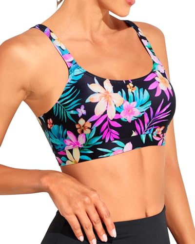 Image of Tempt Me Women Sports Bra Swim Crop Tops Only | Scoop neck, Bathing suits top, Removable cups, Adjustable straps