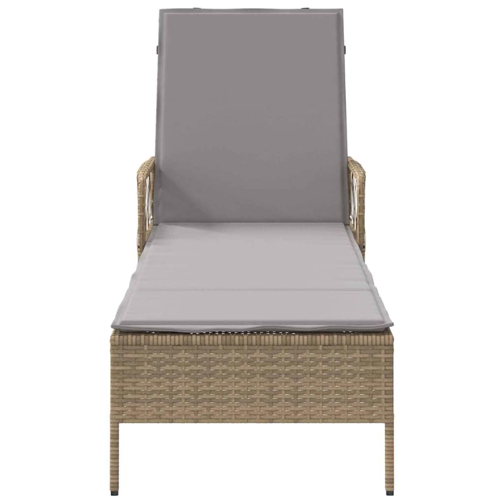 SYDE Leżanka beżowo-jasnoszara 200 x 55 x 92 cm polirattanowa | Regulowane oparcie, powlekana stal, zdejmowana pokrywa, do użytku na zewnątrz