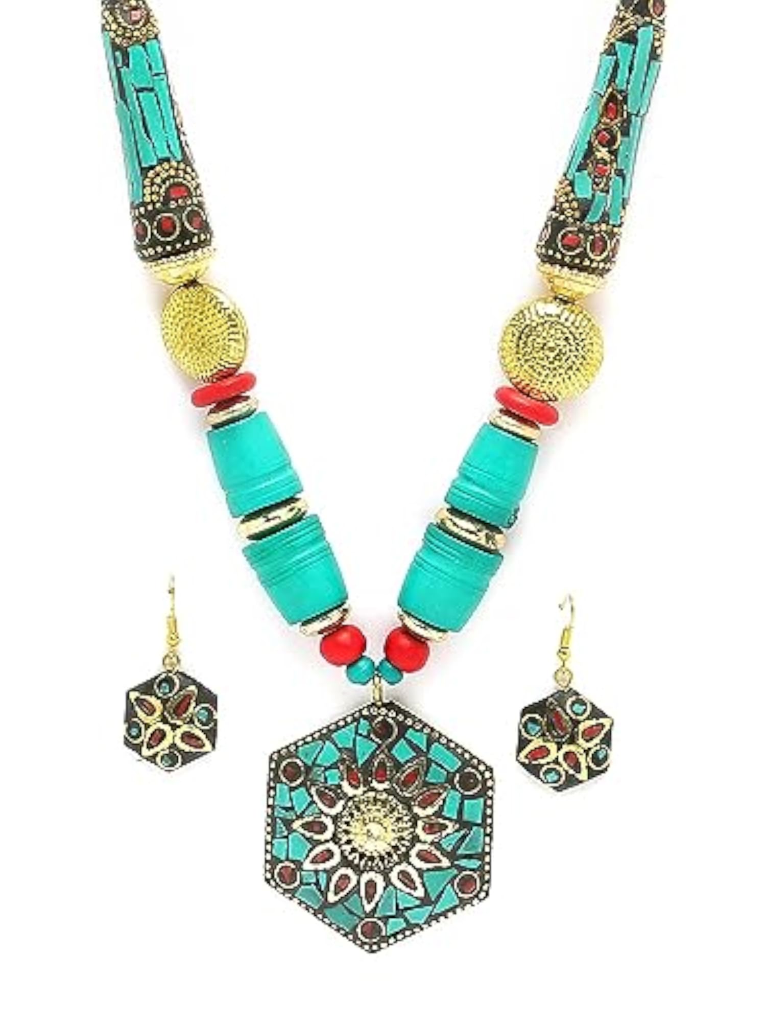Stylish Tibetan Pendant Necklace Set (rrsd15537s)