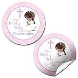 AmandaCreation - Etiquetas adhesivas de agradecimiento religioso para niñas (piel más oscura, cabello marrón), 40 pegatinas circulares de fiesta de 2 pulgadas de AmandaCreation, ideales para recuerdos