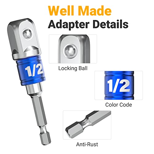 Impact Drill Socket Adapter Set - 3 Pcs Sockets Extension Driver Bit Set 1/4" 3/8" 1/2" Hex Nut Wrench Holder Kit & 105 Right Angle Drill Attachment Screwdriver Power Hand Gadgets Tools Gifts For Men #TOP4