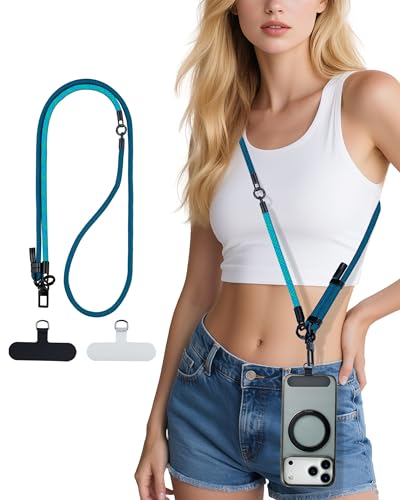 KuakeCase Phone Lanyard Crossbody, 3-in-1 Neck Strap& Wrist Strap, Adjustable Anti-Theft Lanyard with 2 Phone Tether Tabs, Universal Cell Phone Strap for All Case,Travel Essential, Teal
