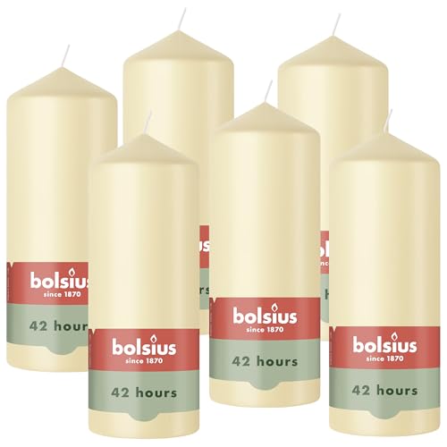 Bolsius - Stumpenkerze - Beige - 15cm - 6 Stück - Brenndauer 42...