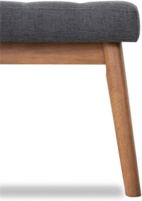 Pemberly Row Mid-Century Modern Fabric Bench, Gray Upholstery, Walnut Stain Legs, Button Tufted Accent, 43 in x 18 in x 16 in, Living Room, Bedroom, Entryway or Dining Room Seating