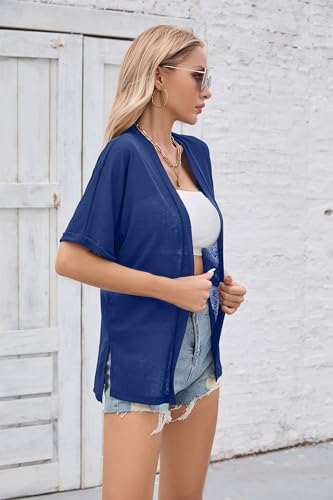 Image of Iandroiy Women's Lightweight Open Front Cardigans Casual Short Sleeve Blouse Tops