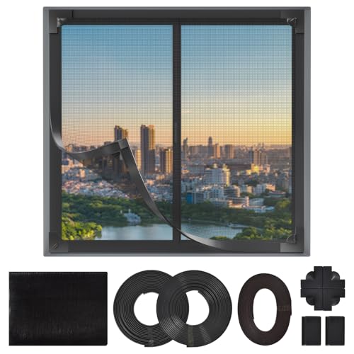 Magnetischer Insektenschutz Fenster, Fliegenschutz Fenster Ohne Bohren, DIY 120 x 140 cm Fliegengitter Zuschneidbar, Mückengitter Fenster mit Rahmen, Feinmaschiges Netz Fiberglas