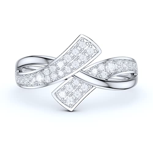 Solid 10K White Gold Romantic Criss-Cross Split Shank Simulated Diamond or Genuine Moissanite Promise Ring Wedding Band2