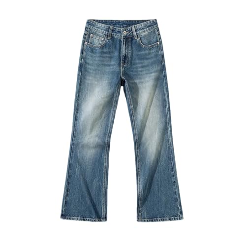 Men’S Flared Bootcut Jeans Mid Waist Loose Fit Wide Leg Denim Pants Streetwear Style Zipper Fly Jeans