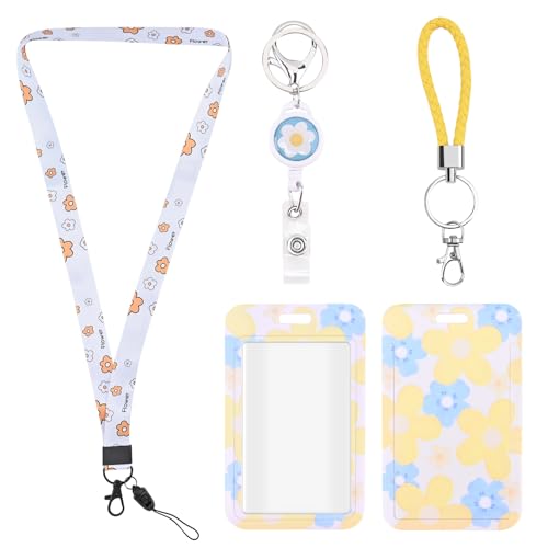 Temiary 1 conjunto de porta-crachás de identificação com cordões retráteis removíveis, clipes protet