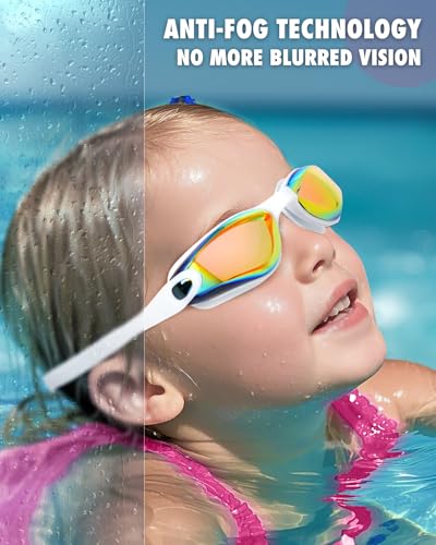 Image of Aegend Kids Swim Goggles, Pack of 2 Swimming Goggles for Children Boys & Girls Age 3-14, Aqua & White-orange