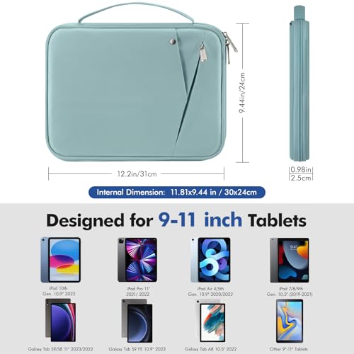 Image of MoKo 9-11 Inch Tablet Sleeve Carry Case Padded Protective Bag with Handle | Fits New 11-inch iPad Air 4 2026 /Pro M5 / A16, iPad 10th /Air 5 /4th 10.9, i-Pad 9 /8th 10.2,Tab S9 /S8 11, Misty Blue