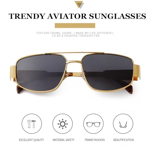 ADE WU Trendy Square Aviator Sunglasses for Women Men Vintage Gold Metal 03 Pilot Sun Glasses 57mm4