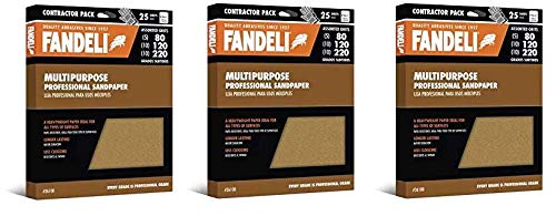 Fandeli 36100 Assorted Grits (80, 120, 220) Multipurpose Sandpaper Sheets, 9
