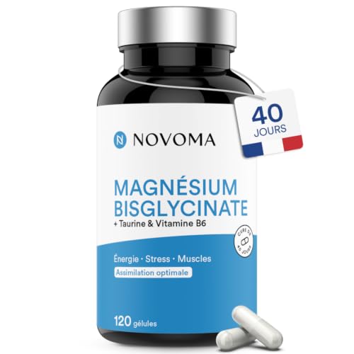NOVOMA Magnesium Bisglycinate 300 mg + Vitamine B6, 120 gélules
