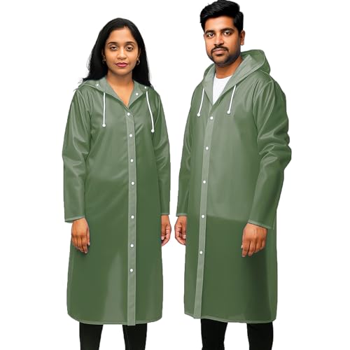 Pivalo EVA Waterproof Rain Coat Hooded Universal Outdoor Water Resistant Portable Suit for Men Women Boys & Girls (Universal Size 1 Pc Olive Green)