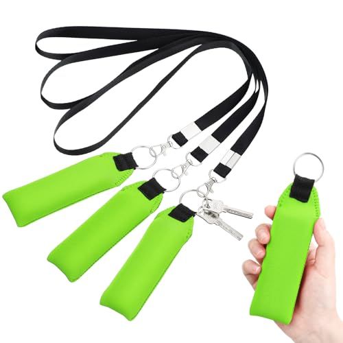 TecUnite Floating Neoprene Boat Keychain, 3 Pack Key Chain and Lanyard, Floatable Foam Key Fob for Water Sports (Fluorescent Green,5.5 Inch)