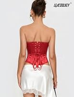 LEACOOLKEY Damen Corsage Korsett Top Bustiers Vollbrust Spitze Corsette Rot XL – Ansicht 5