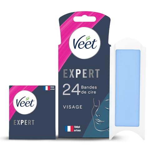 Veet EXPERT - 24 Bandes de Cire Froide Visage - Peaux Sensibles - Finition Parfaite - Epilation Longue Durée